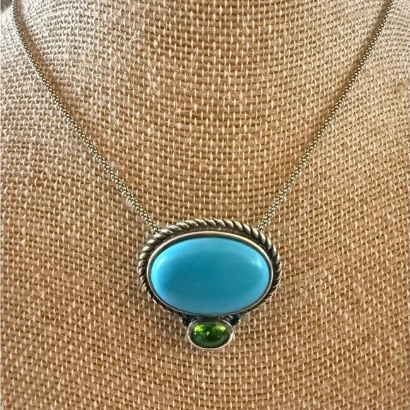 SU Turquoise Peridot Sterling Silver Pendant and Chain BEAUTIFUL 🔥 - Picture 4 of 4